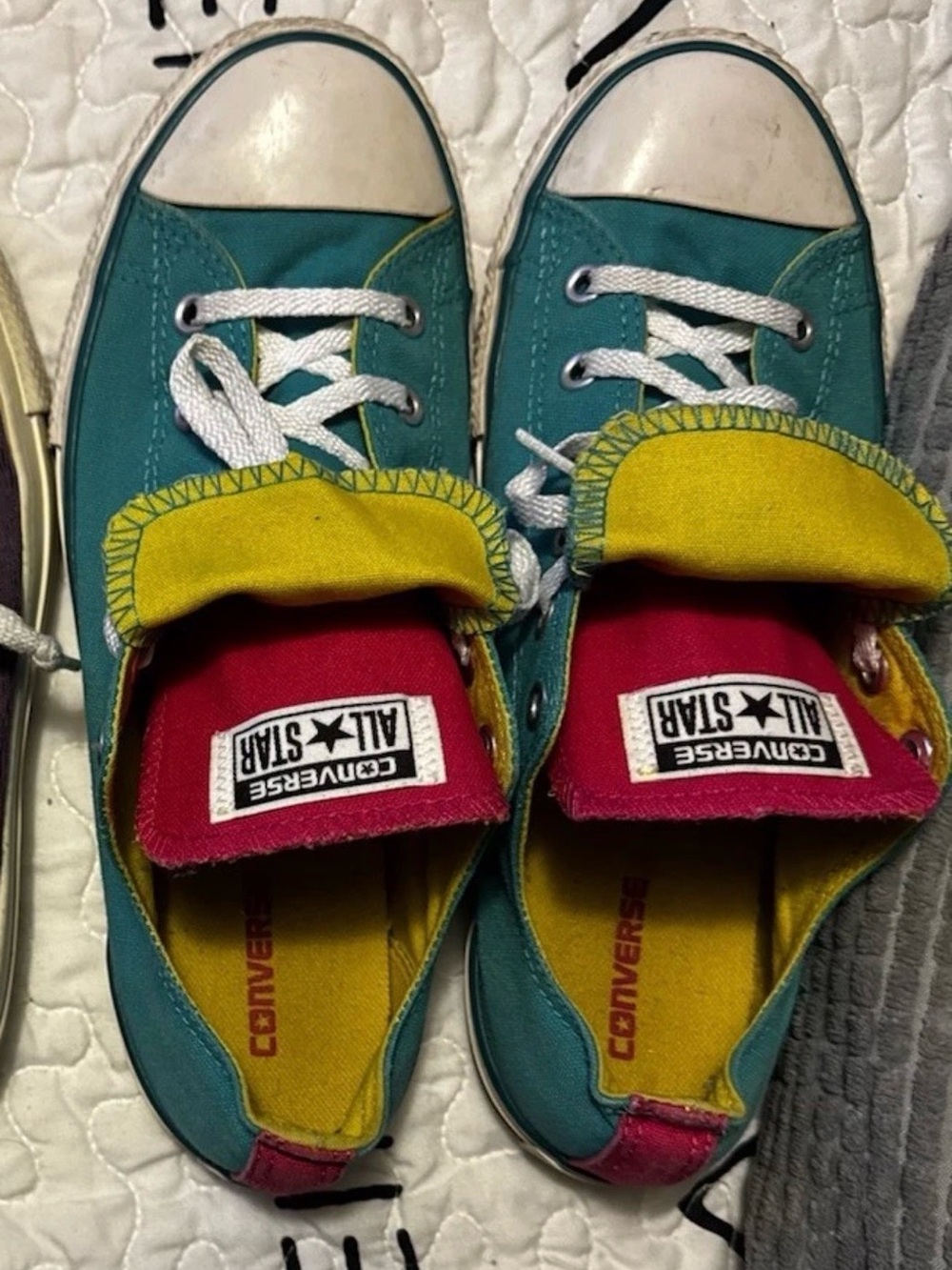 Converse Kids Teal with Yellow & Pink Low-Top Sneakers